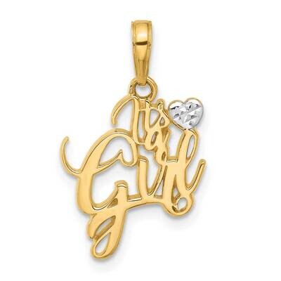 Diamond-Cut Heart It&#39;s A Girl Pendant 14k Gold White Rhodium  C4862, MPN: C4862,