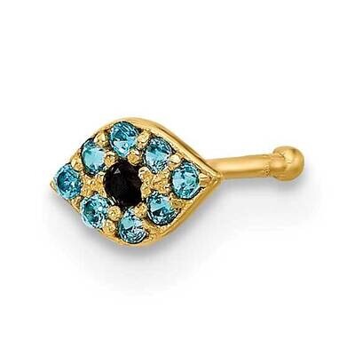 20 Gauge Polished Blue CZ Evil Eye Nose Stud 14k Gold BD236, MPN: BD236,
