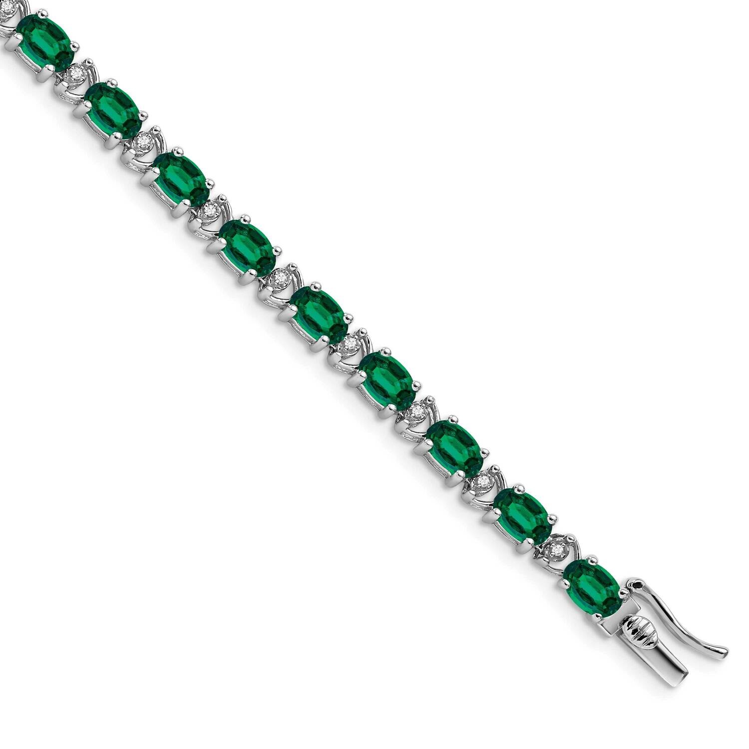Oval Created Emerald Diamond Bracelet 7 Inch 14k White Gold BM7147-EM-010-WA