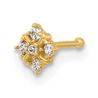 20 Gauge Polished CZ Nose Stud 14k Gold BD227, MPN: BD227,