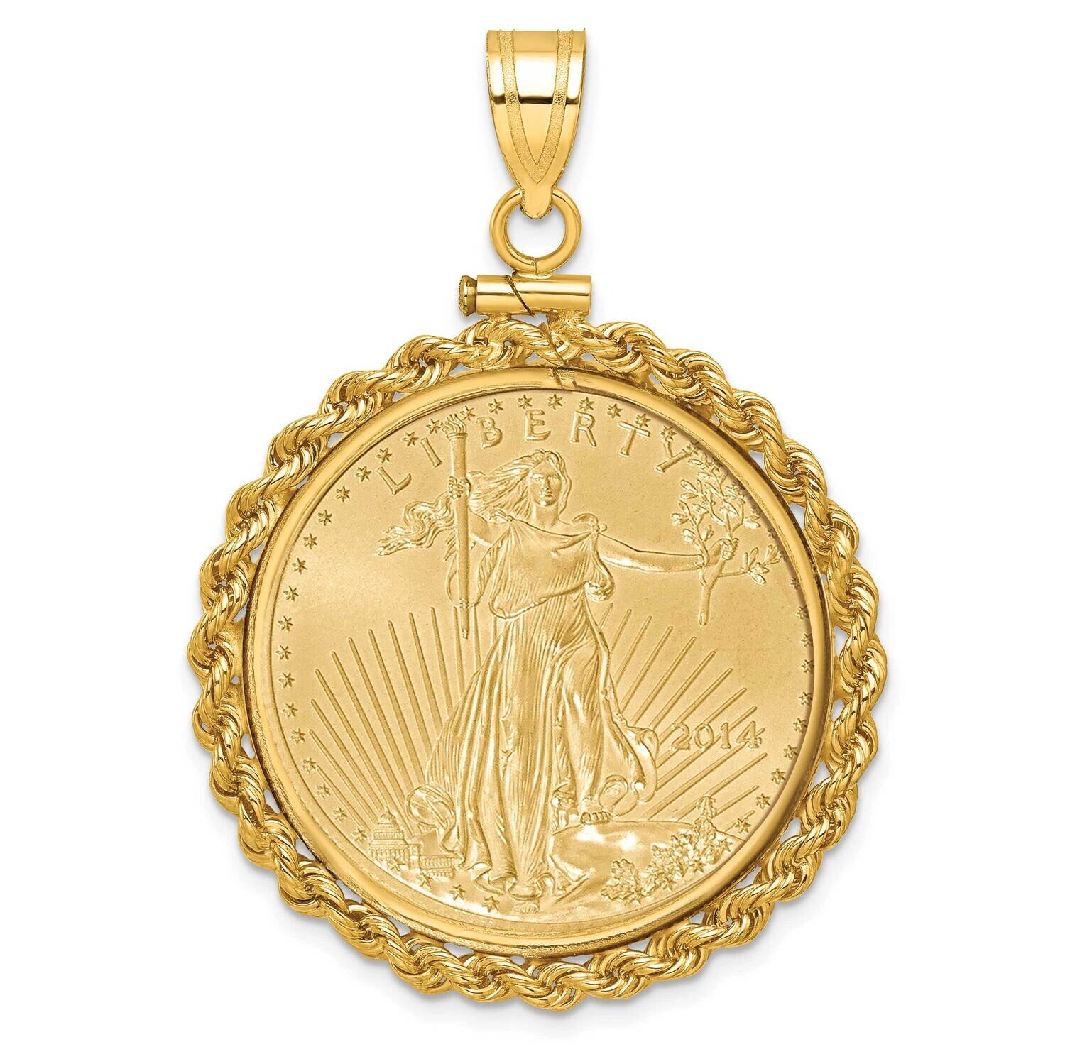 WidebDistinguished Coin Jewelry Rope Screw Top Mounted 1/2Oz American Eagle Coin Bezel Pendant 14k Gold C1215/27.0C