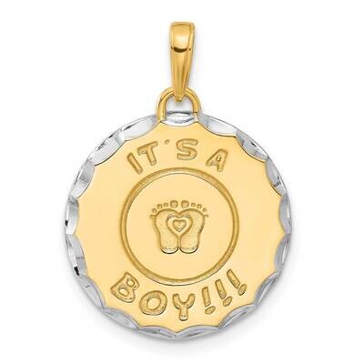 Diamond-Cut It&#39;s A Boy Pendant 14k Gold White Rhodium  C4863, MPN: C4863,