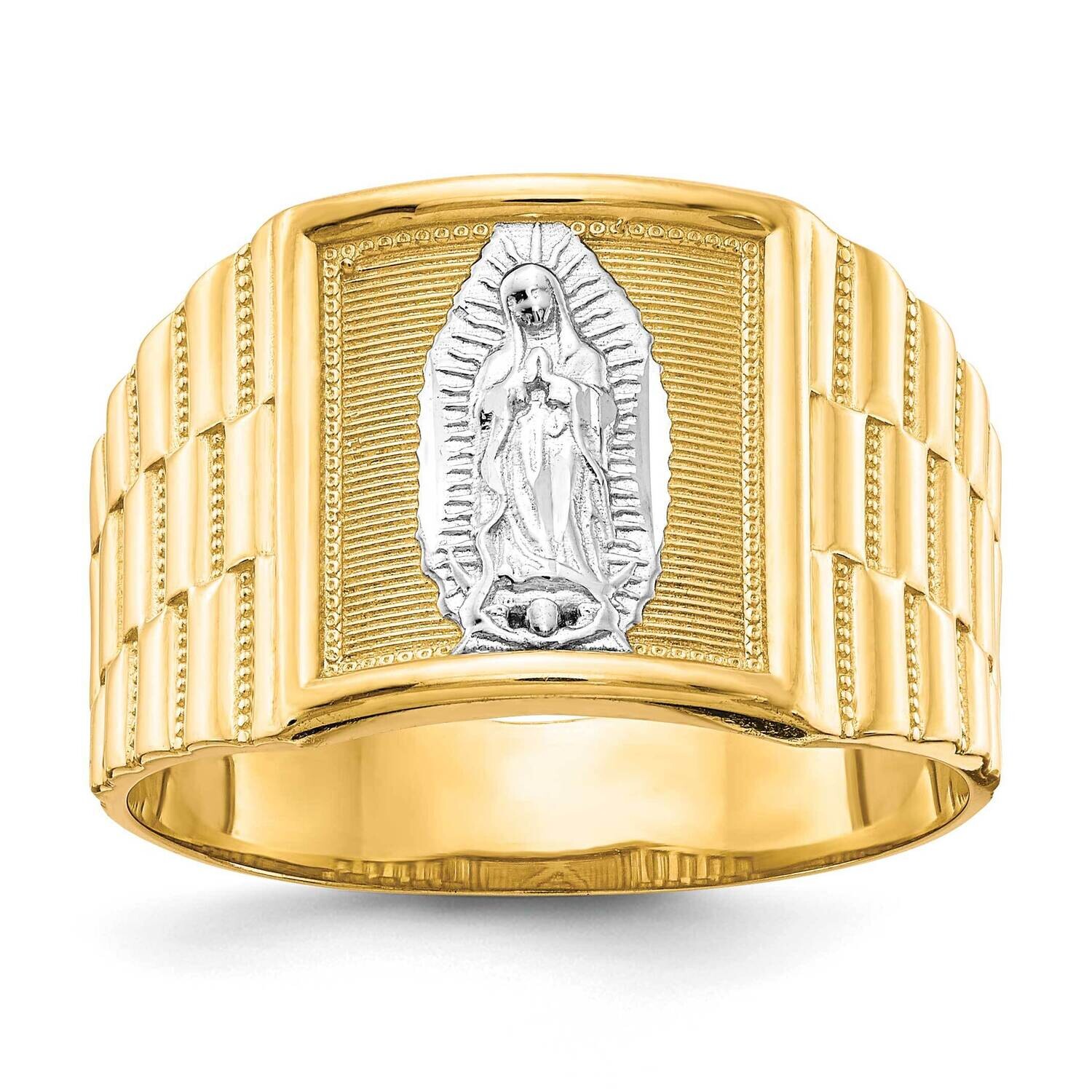 Rhodium Men's Our Lady Of Guadalupe Ring 14k Gold CZ1294