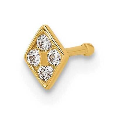 22 Gauge Polished CZ Diamond Shaped Nose Stud 14k Gold BD226, MPN: BD226,