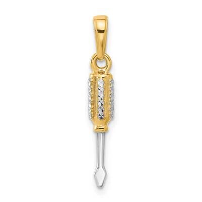 Diamond-Cut 3D Flathead Screwdriver Pendant 14k Gold White Rhodium  C4928, MPN: C4928,