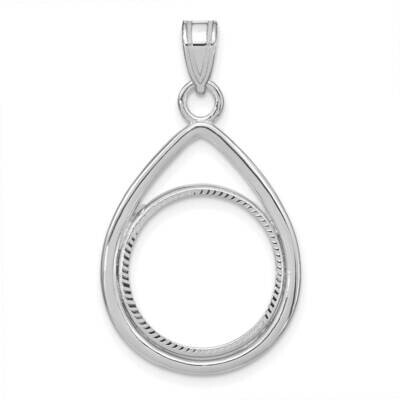 Polished &amp; Diamond-Cut Tear Drop Prong 16.5mm Coin Bezel Pendant 14k White Gold C8192W/16.5, MPN: C…