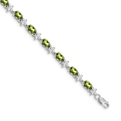 Floral Diamond Peridot Bracelet 7 Inch 14k White Gold BM4495-PE-010-WA, MPN: BM4495-PE-010-WA,