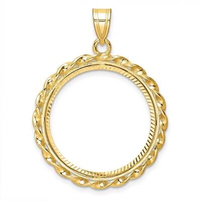 Diamond-Cut &amp; Twisted Wire Prong 22.0mm Coin Bezel Pendant 14k Gold C8181/22.0, MPN: C8181/22.0,