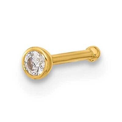 21 Gauge Polished CZ Bezel Nose Stud 14k Gold BD221, MPN: BD221,