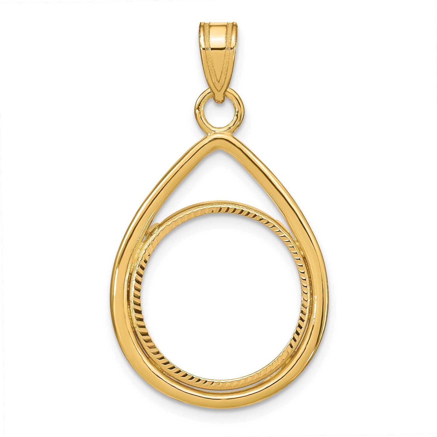 Diamond-Cut Lightweight Tear Drop Prong 16.5mm Coin Bezel Pendant 14k Gold C8192/16.5, MPN: C8192/1…