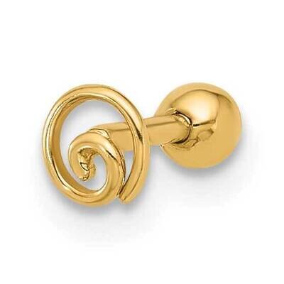 18 Gauge Polished Swirl Cartilage Stud 14k Gold BD244, MPN: BD244,