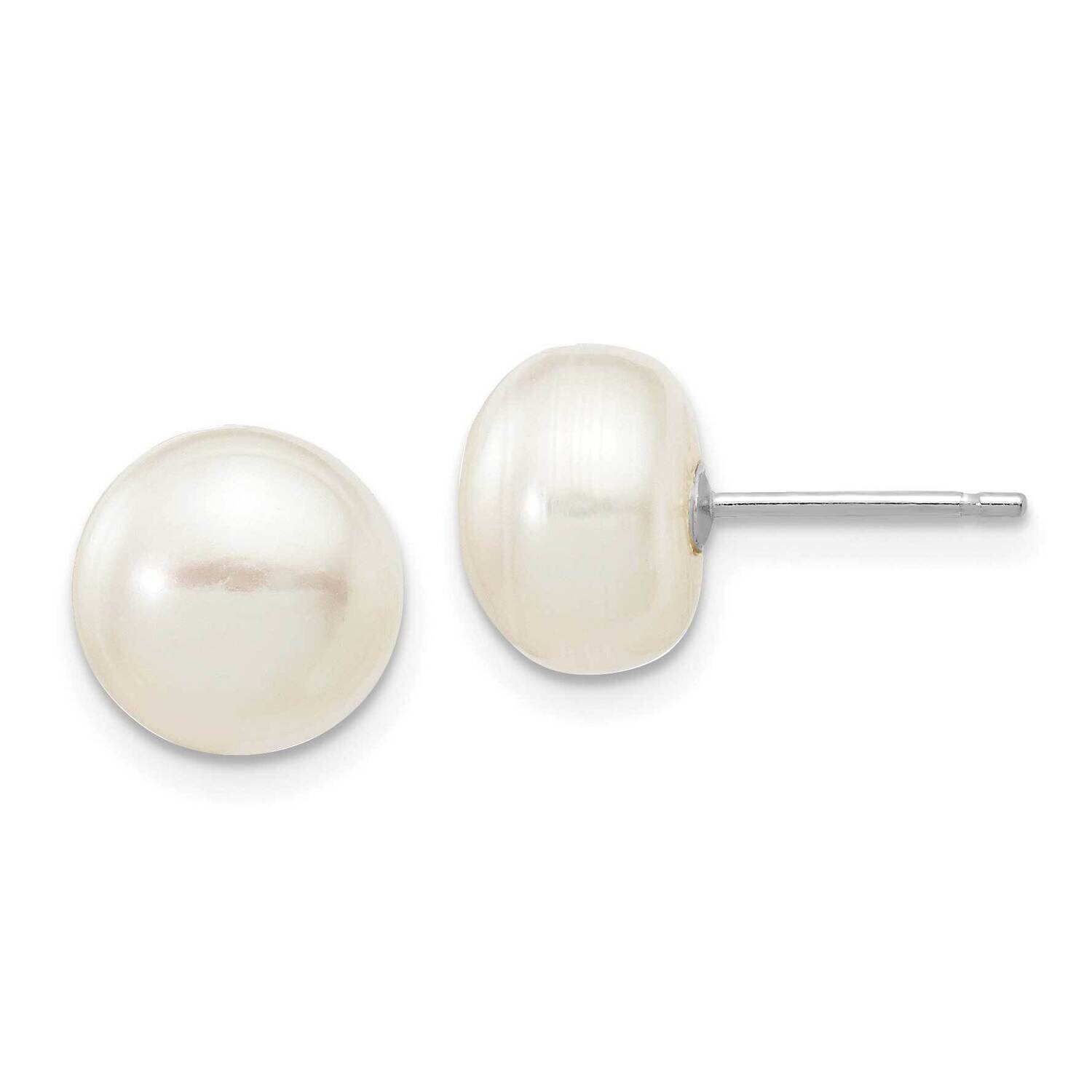 8-9mm White Button Fw Cultured Pearl Stud Post Earrings 10k White Gold 10XW80BW