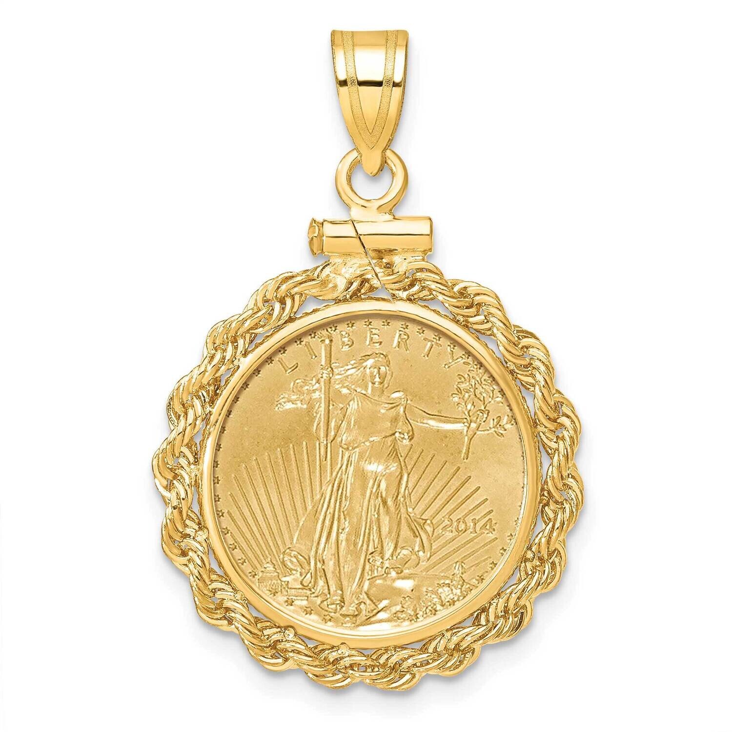 Rope Screw Top Mounted 1/10Oz American Eagle Coin Bezel Pendant 14k Gold C1215/16.5C
