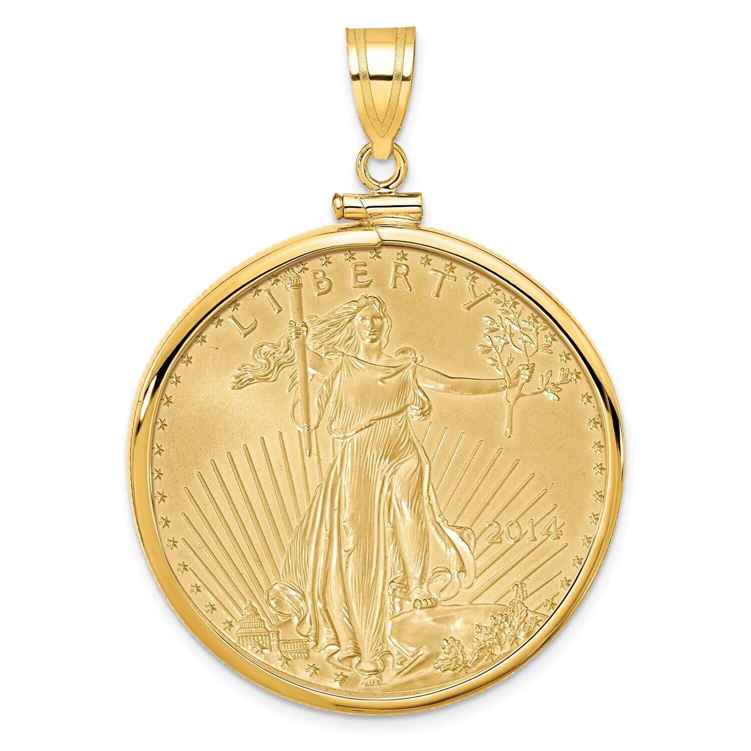 Polished Screw Top Mounted 1Oz American Eagle Coin Bezel Pendant 14k Gold C1885/32.7C, MPN: C1885/3…