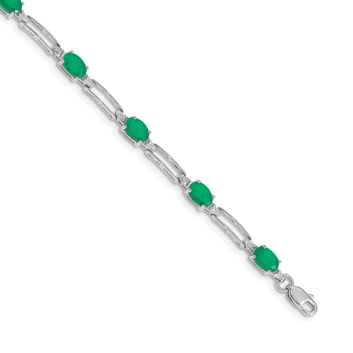 Diamond Emerald Bracelet 7.25 Inch 10k White Gold BM4489-EM-005-1WA, MPN: BM4489-EM-005-1WA,