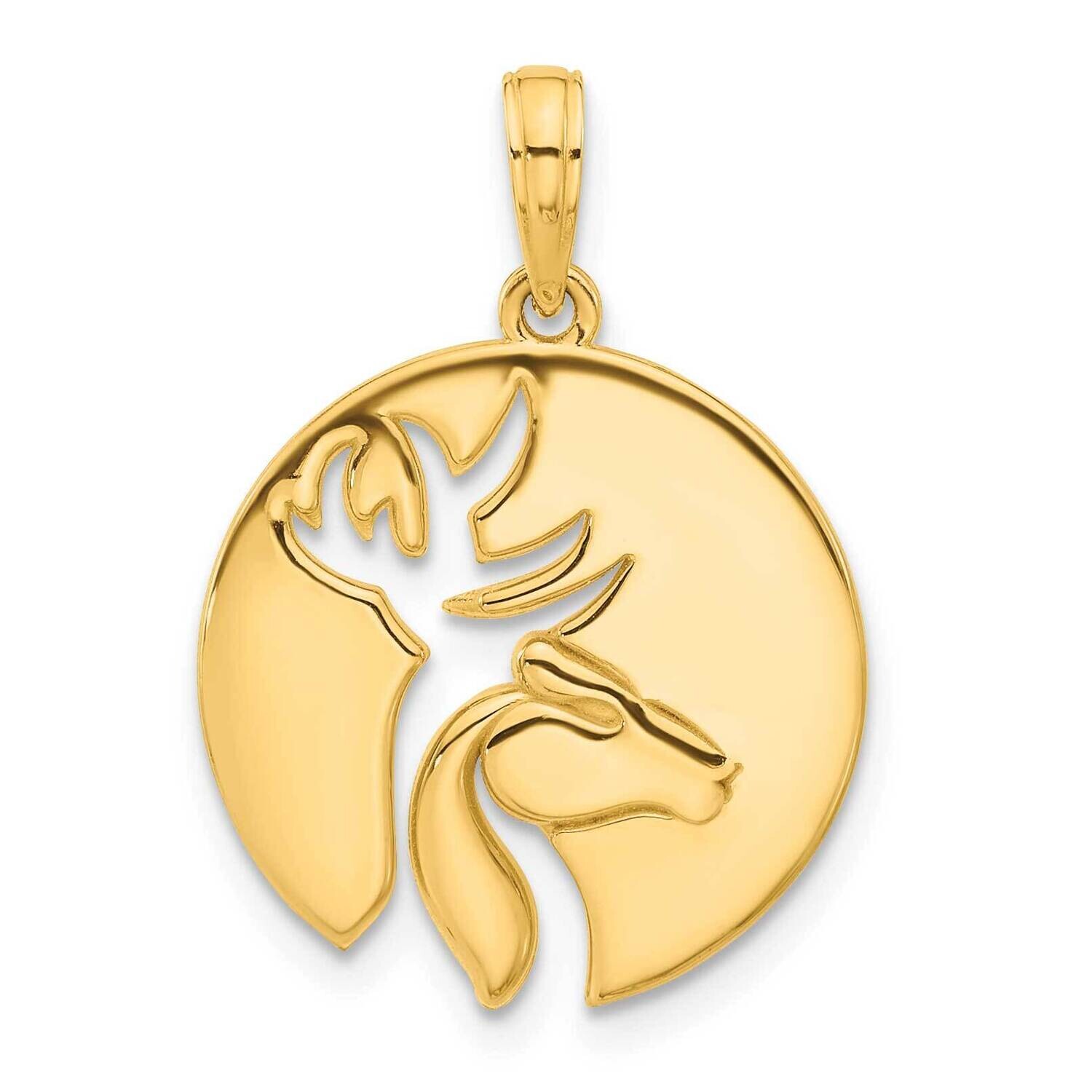 Cut-Out Deer Head Circle Pendant 14k Polished Gold D5270 by Men&#39;s Jewelry and Accessories, MPN: D52…