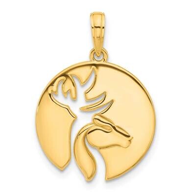 Cut-Out Deer Head Circle Pendant 14k Polished Gold D5270 by Men&#39;s Jewelry and Accessories, MPN: D52…