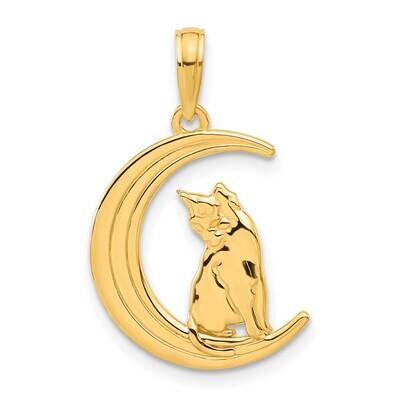 Cat Sittin On Moon Pendant 14k Polished Gold D5345, MPN: D5345,