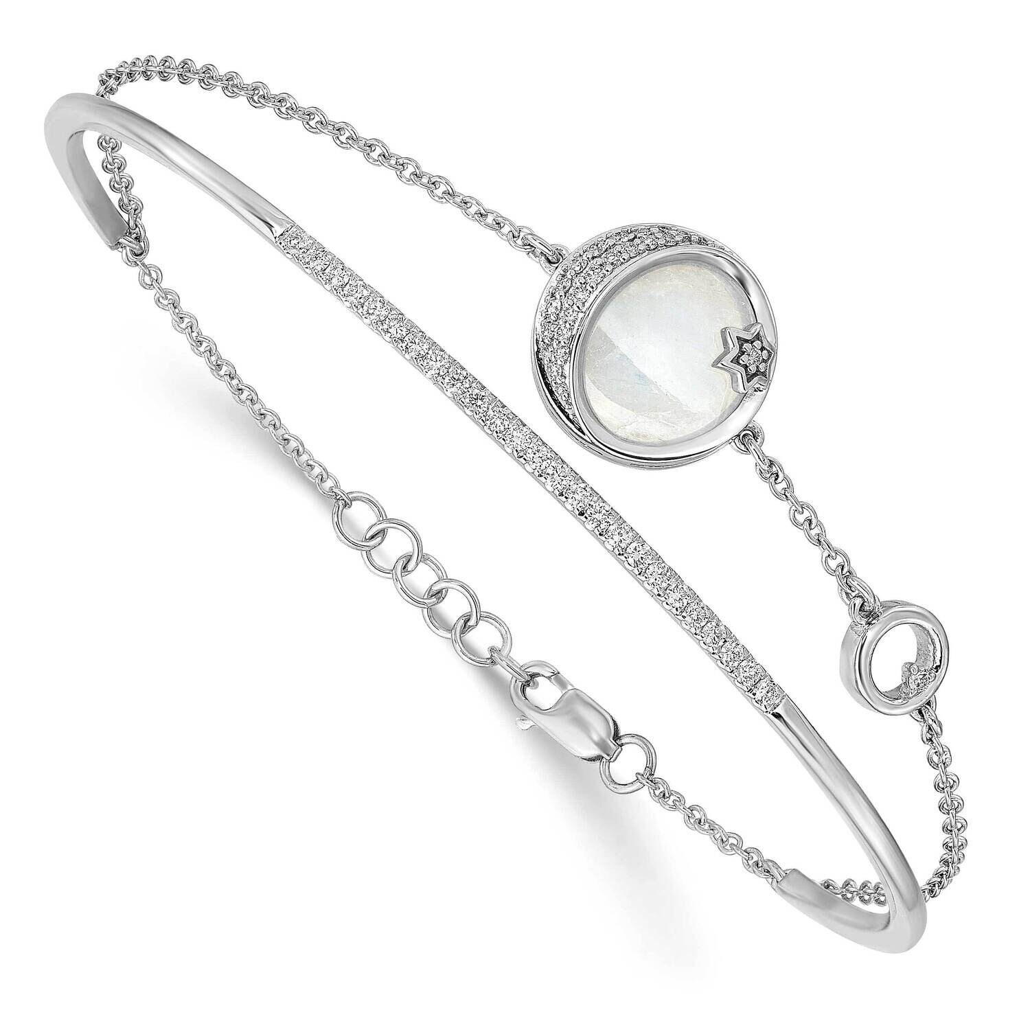 Diamond &amp; Moonstone Moon &amp; Star 7 Inch .5 Inch Extension Bracelet 14k White Gold BM6843-038-WA, MPN…