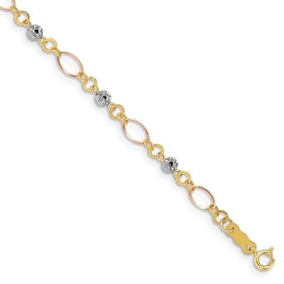 Polished Diamond-Cut Ovals &amp; Donut Beads Bracelet 7.5 Inch 14k Tri-Color Gold FB1467Y/W/R-7.5, MPN:…