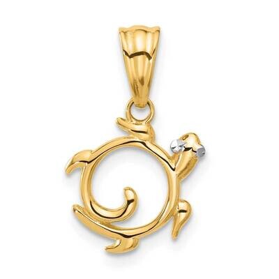 Diamond Cut Swirl Turtle Pendant 14k Gold White Rhodium C4908, MPN: C4908,