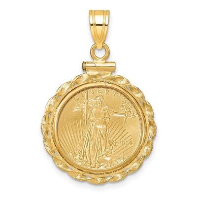 Polished Wide Twisted Wire Screw Top Mounted 1/10Oz American Eagle Coin Bezel Pendant 14k Gold C818…