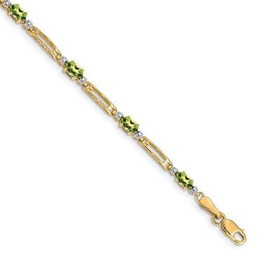 Diamond Peridot Bracelet 7 Inch 14k Gold BM4492-PE-001-YA, MPN: BM4492-PE-001-YA,