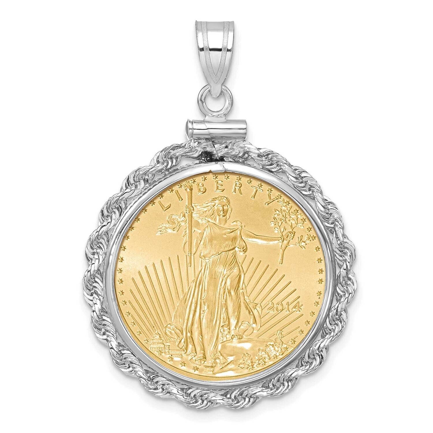 WidebDistinguished Coin Jewelry Rope Screw Top Mounted 1/4Oz American Eagle Coin Bezel Pendant 14k White Gold C1215W/22.0C