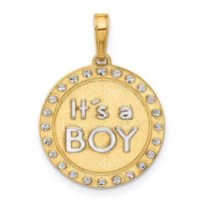 Diamond-Cut It&#39;s A Boy Pendant 14k Gold White Rhodium  C4865, MPN: C4865,