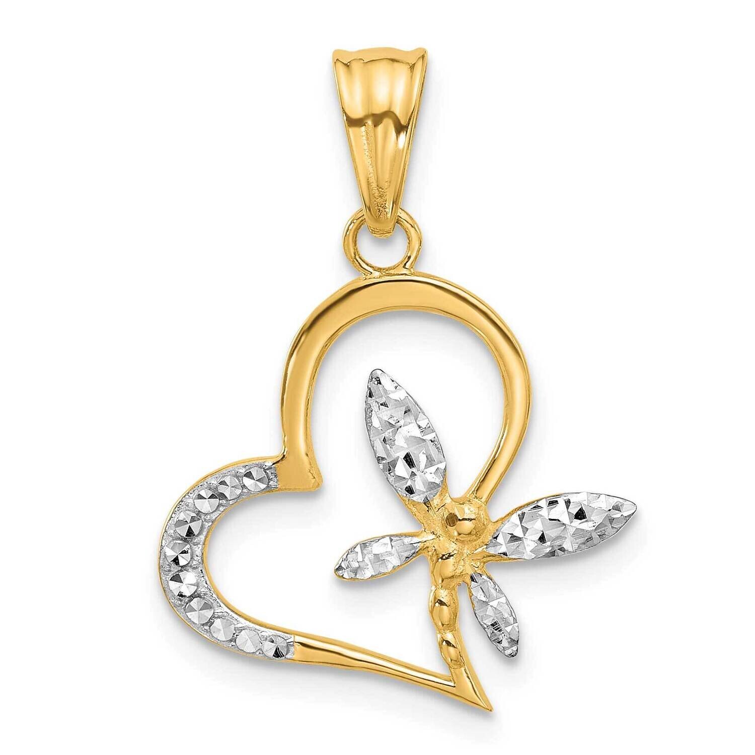 Diamond-Cut Dragonfly On Heart Pendant 14k Gold White Rhodium  C4845, MPN: C4845, 196904099773