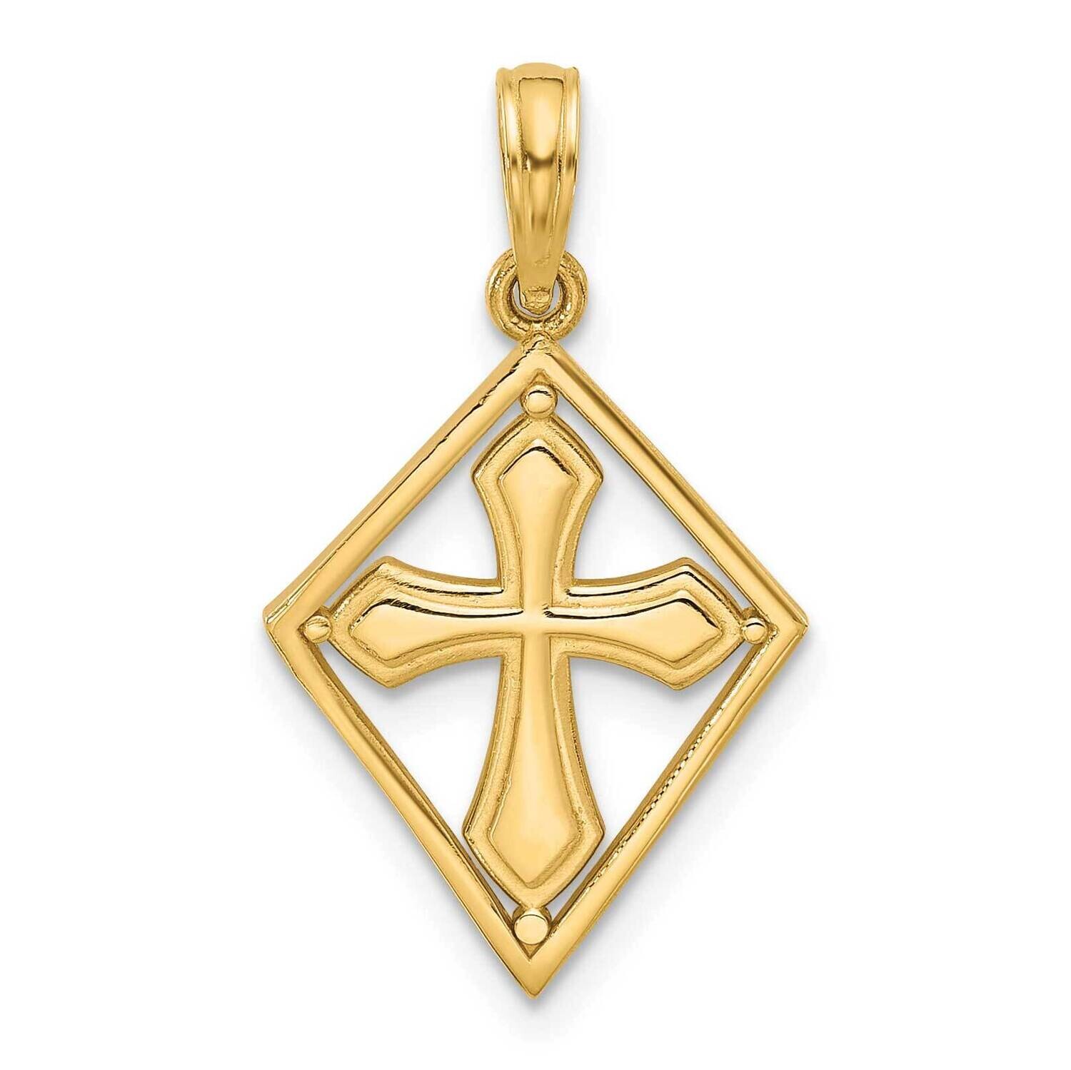 Fancy Cross In Diamond-Shape Charm 14k Gold D5553