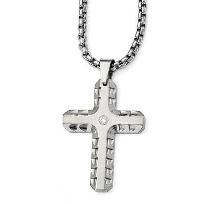 Edward Mirell Brushed &amp; Polished .10Ct. Diamond Cross Pendant Neck Titanium EMN161-20 by Edward Mir…