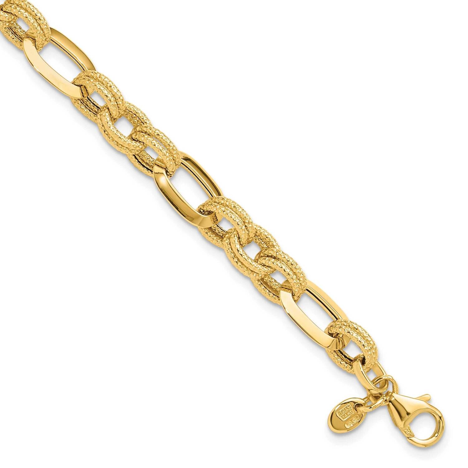 Textured Fancy Link Bracelet 7.5 Inch 14k Polished Gold FB2015-7.5, MPN: FB2015-7.5,