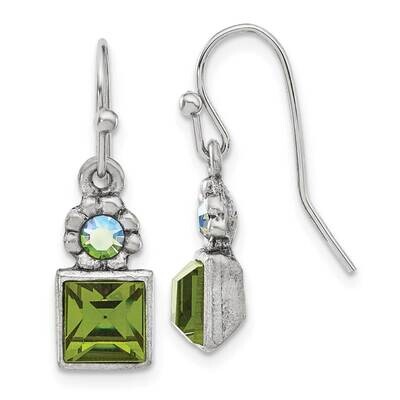 1928 Jewelry Silver-Tone Olivine Green Square Aurora Borealis Round Crystal Wire Drop Earrings BF32…