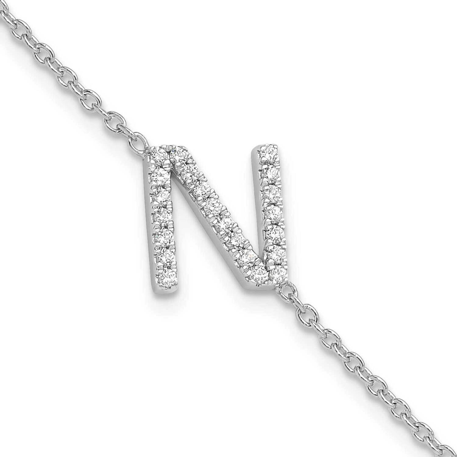 Diamond Sideways Letter N 1 Inch Extender Bracelet 14k White Gold BM9951N-026-WA, MPN: BM9951N-026-…