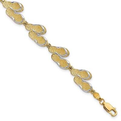 Flip Flops Bracelet 7.25 Inch 14k Gold With Rhodium FB1845-7.25, MPN: FB1845-7.25, 883957943251