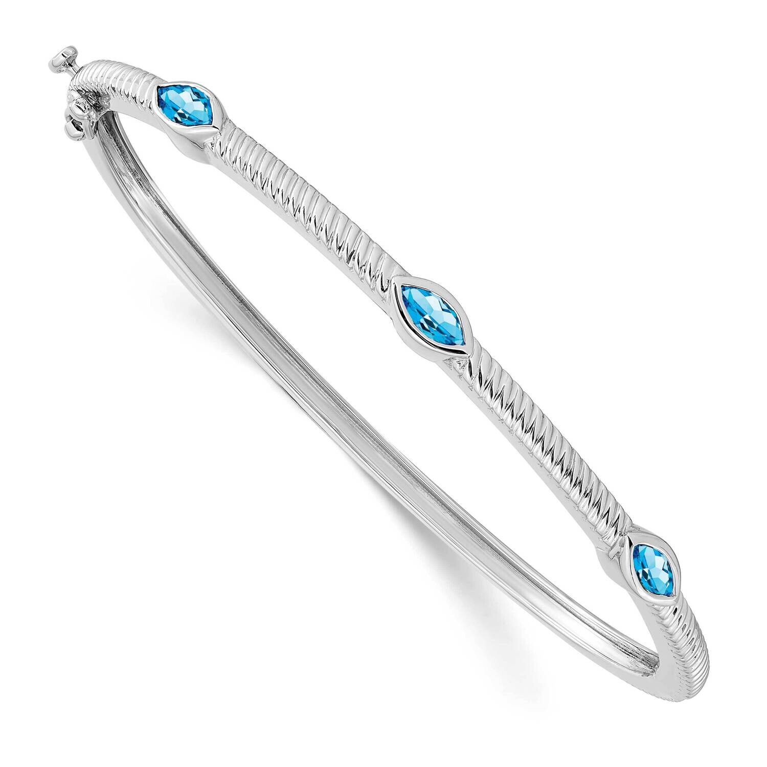 Marquise Blue Topaz 3 Stone Bangle 10k White Gold BM7223-BT-1W, MPN: BM7223-BT-1W, 886774129273