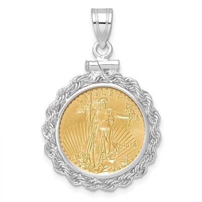 Rope Screw Top Mounted 1/10Oz American Eagle Coin Bezel Pendant 14k White Gold C1215W/16.5C, MPN: C…