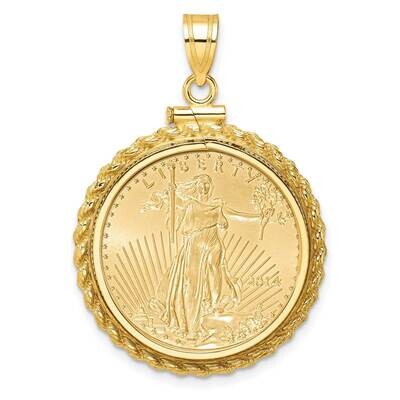 Polished Casted Rope Screw Top Mounted 1/4Oz American Eagle Coin Bezel Pendant 14k Gold C8195/22.0C…