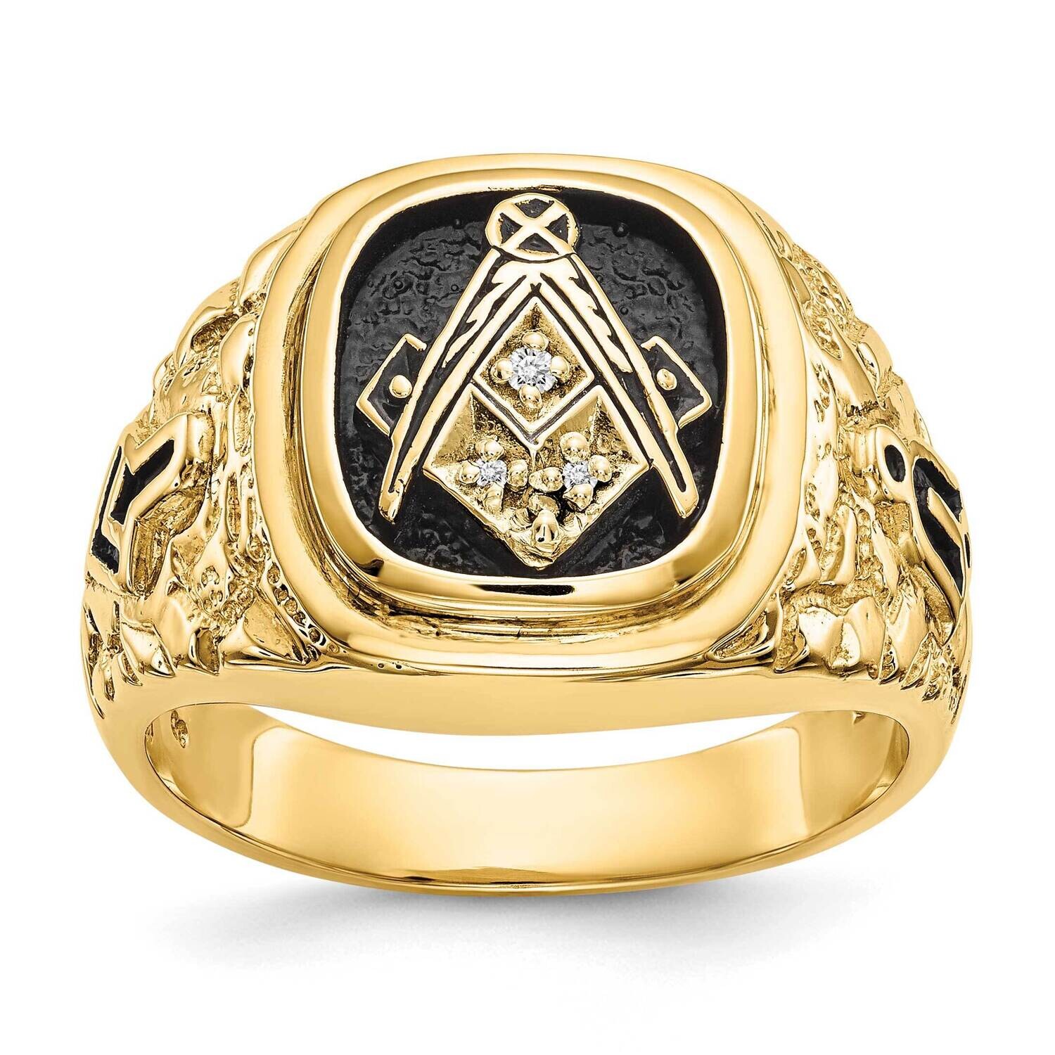 Antiqued Nugget Texture Aa Quality Diamond Masonic Ring 10k Polished Gold 10Y4035AA