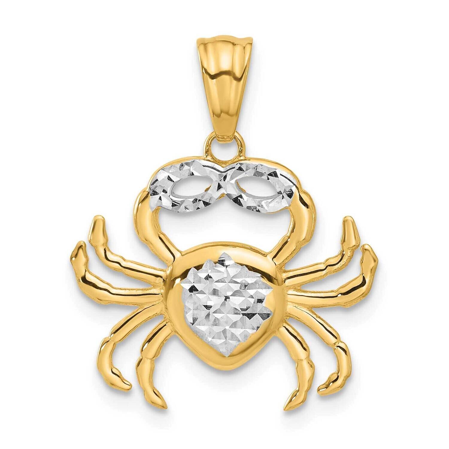 Polished Diamond Cut Crab Pendant 14k Gold White Rhodium C4911