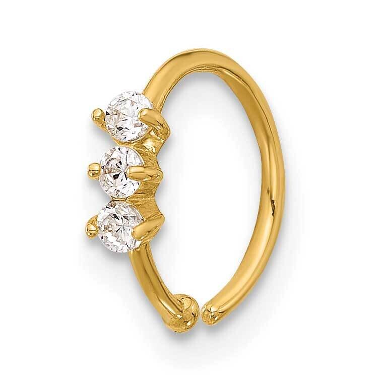 20 Gauge Polished 3 Stone CZ Nose Ring 14k Gold BD254, MPN: BD254,