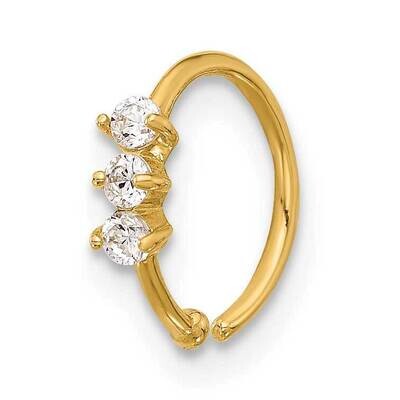 20 Gauge Polished 3 Stone CZ Nose Ring 14k Gold BD254, MPN: BD254,