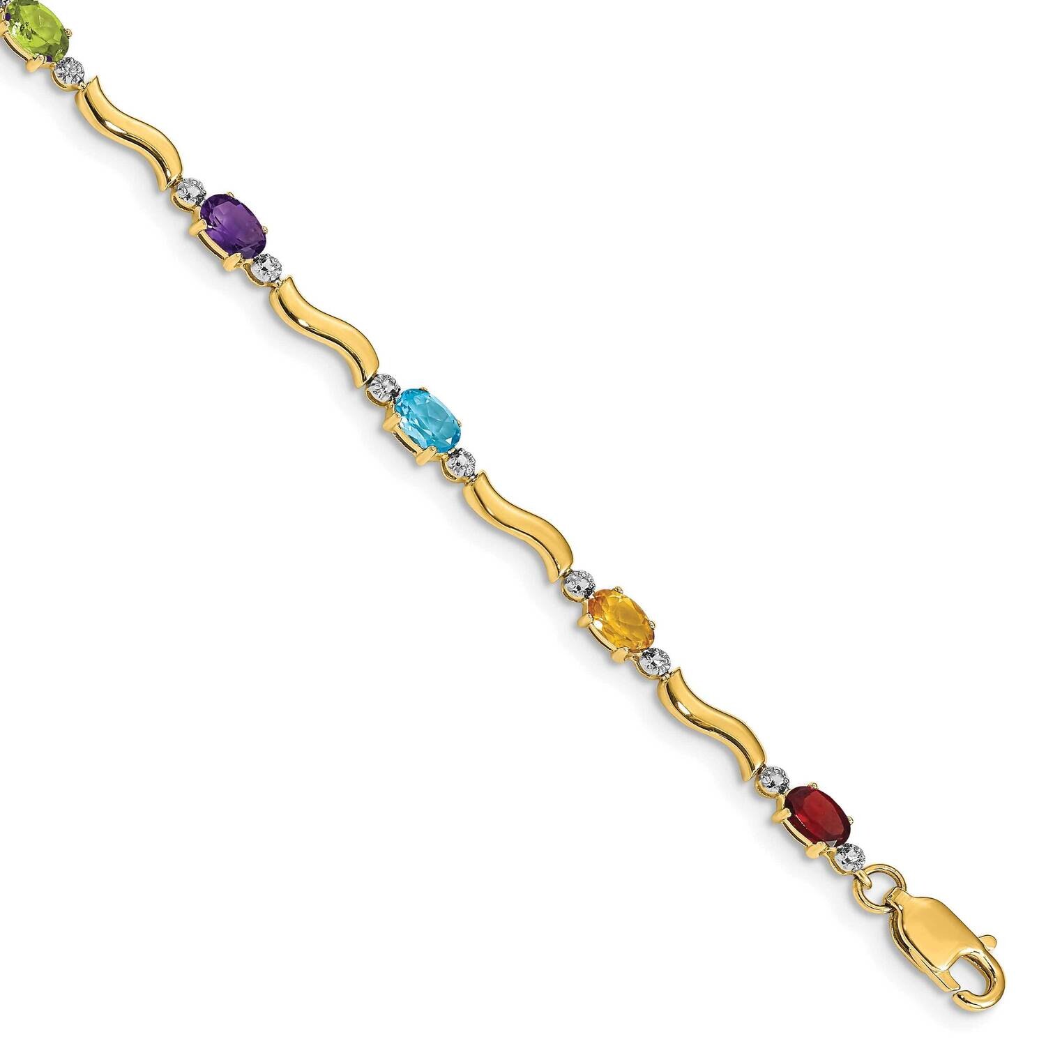 Diamond Rainbow Gemstone Bracelet 7 Inch 10k Gold BM4493-RB-001-1YA