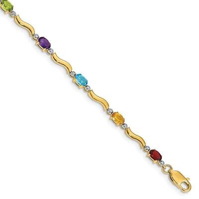 Diamond Rainbow Gemstone Bracelet 7 Inch 10k Gold BM4493-RB-001-1YA, MPN: BM4493-RB-001-1YA,