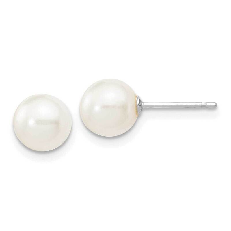 6-7mm White Round Fw Cultured Pearl Stud Post Earrings 10k White Gold 10XW60PW