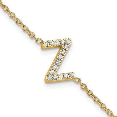 Diamond Sideways Letter Z 1 Inch Extender Bracelet 14k Gold BM9951Z-018-YA, MPN: BM9951Z-018-YA,