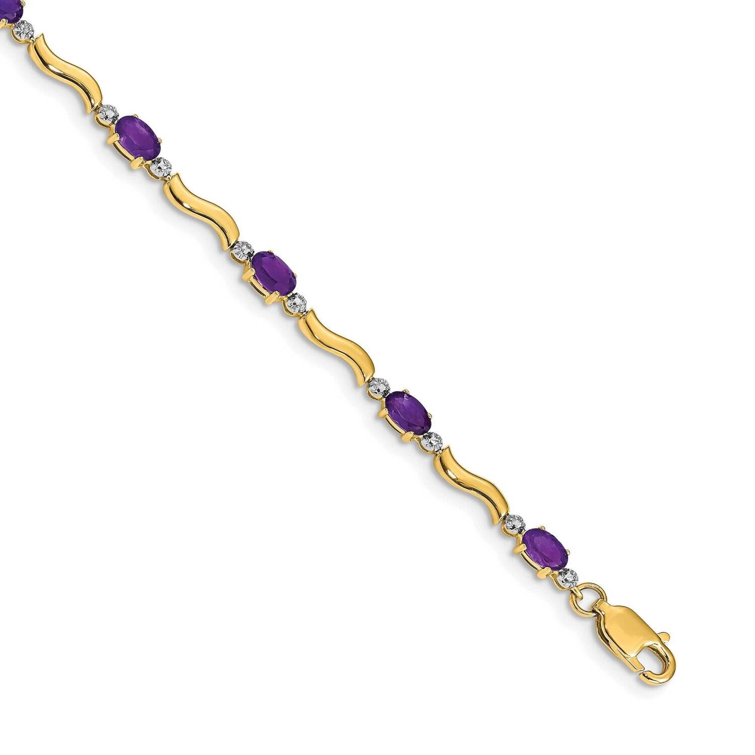 Diamond Amethyst Bracelet 7 Inch 10k Gold BM4493-AM-001-1YA, MPN: BM4493-AM-001-1YA, 886774129051