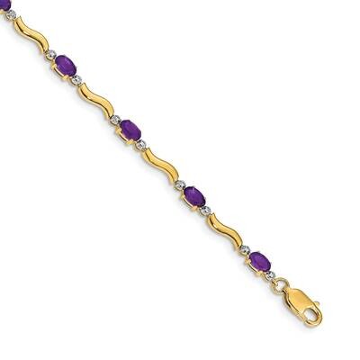 Diamond Amethyst Bracelet 7 Inch 10k Gold BM4493-AM-001-1YA, MPN: BM4493-AM-001-1YA, 886774129051