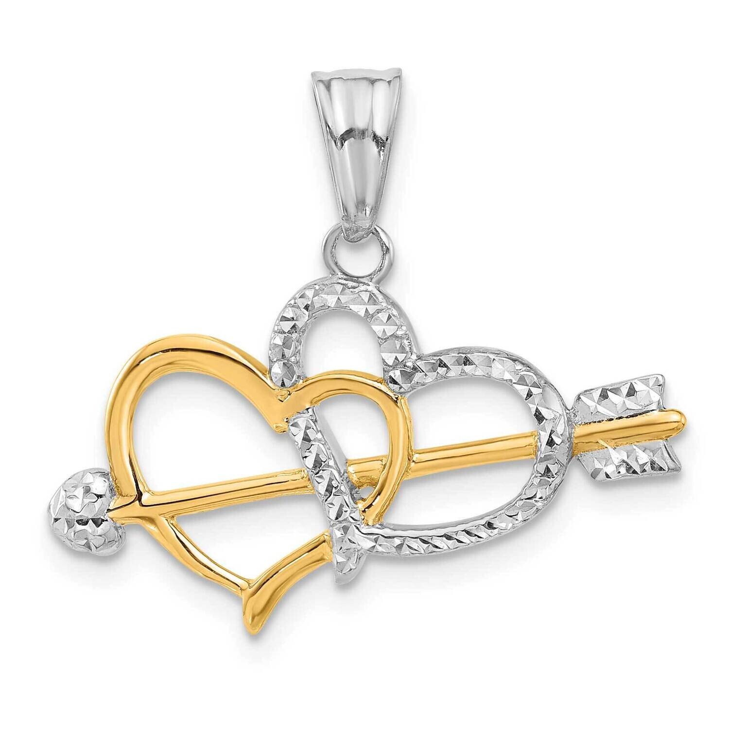 Diamond-Cut Hearts Arrow Pendant 14k Gold White Rhodium C4853, MPN: C4853,